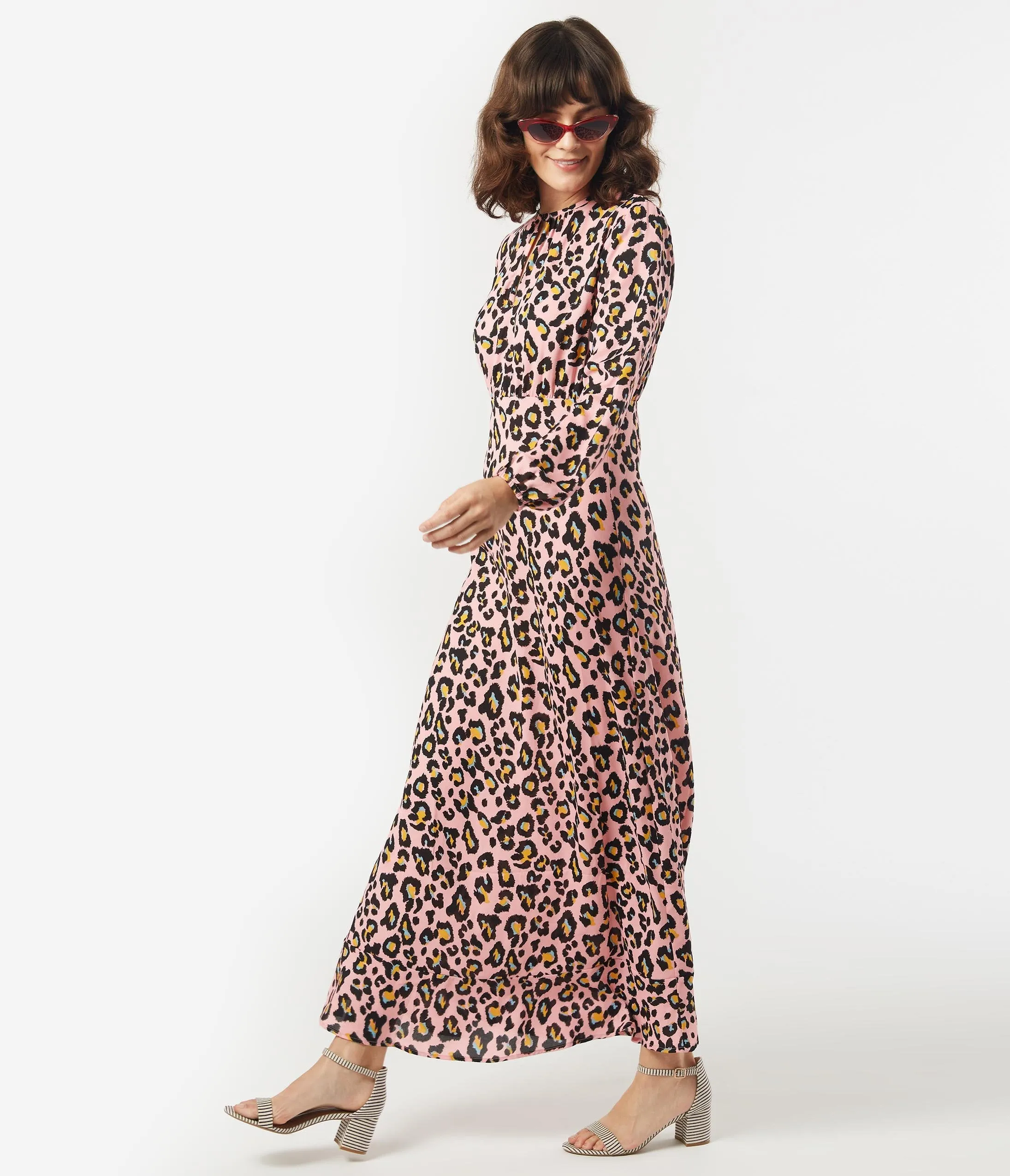 1970s Style Pink Jaguar Maxi Dress