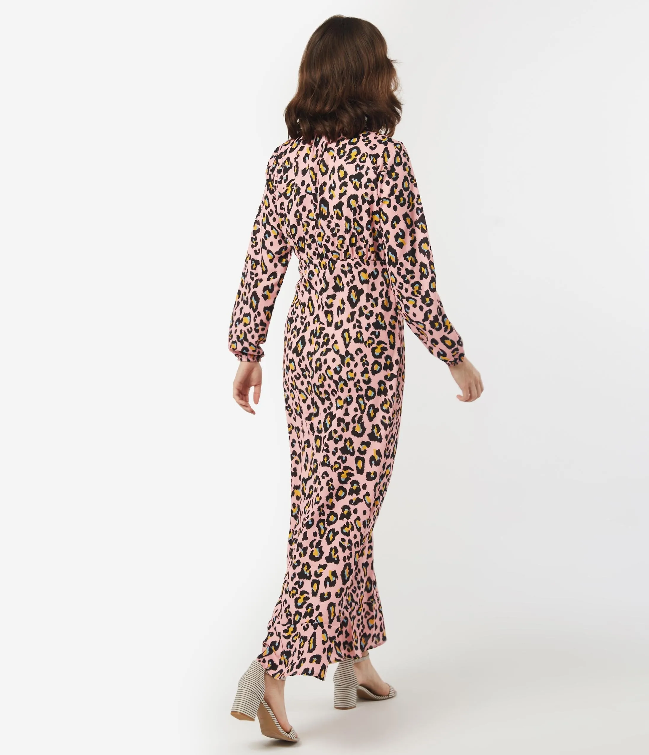 1970s Style Pink Jaguar Maxi Dress