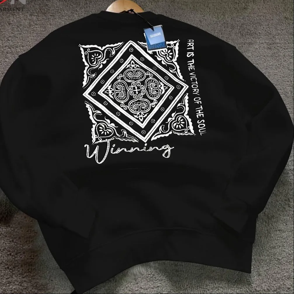 Article Name Wining Front Back  Embossed Printed  Sweat Shirt Black