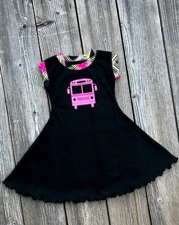 Back To School Lime & Hot Pink Bus Twirl Dress