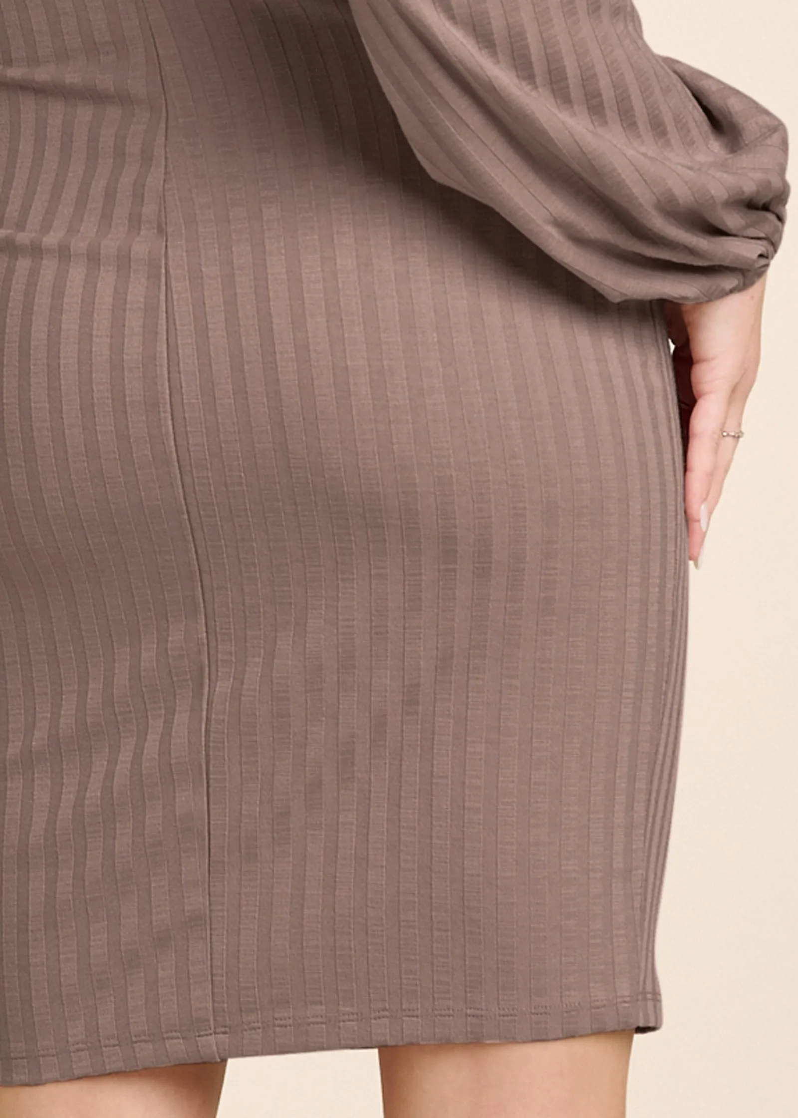 Balloon Sleeve Ruched Dress - Taupe