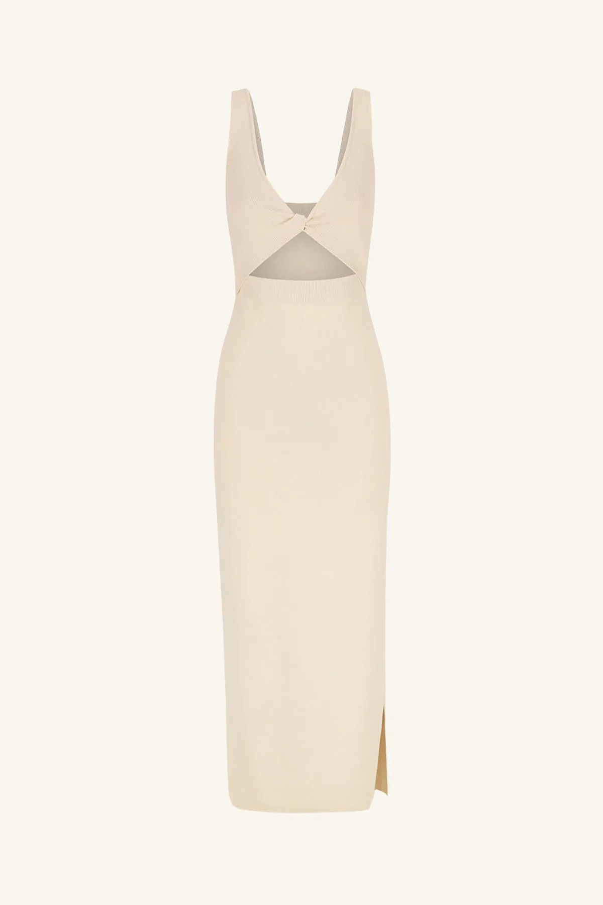 BASIC TWIST FRONT MIDI DRESS - BONE