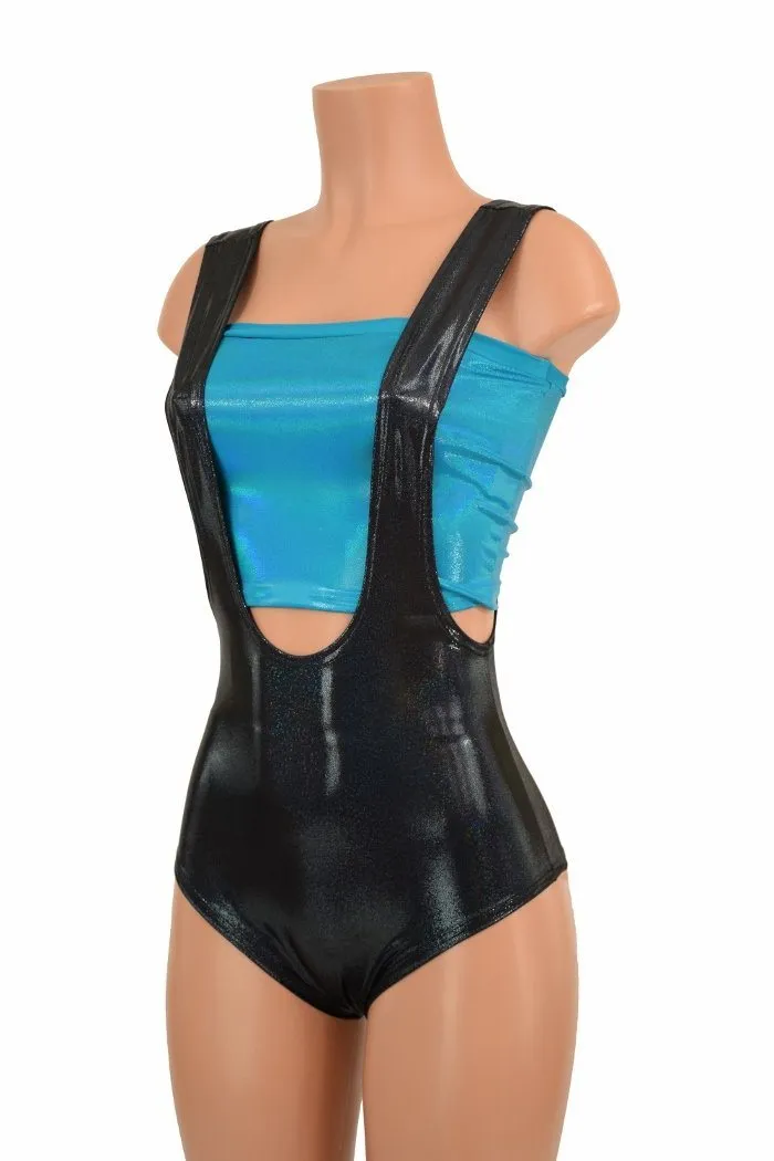 Black Holographic Suspender Romper