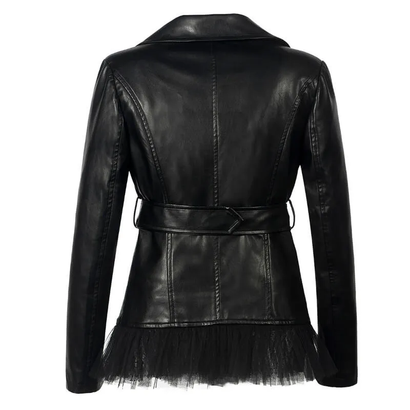 Black Leather Splice Moto Jacket