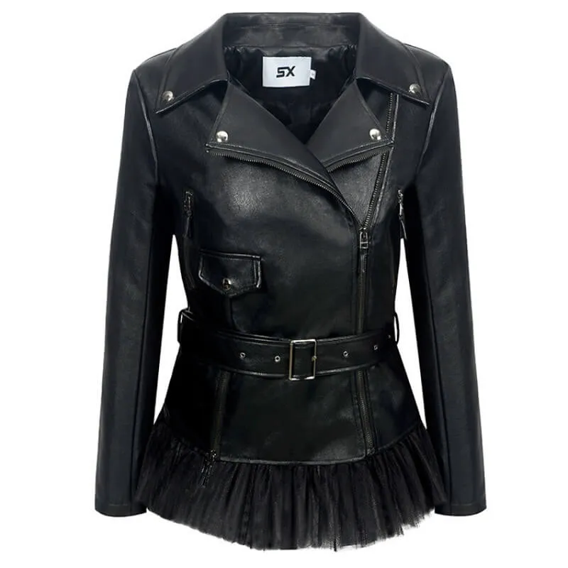 Black Leather Splice Moto Jacket