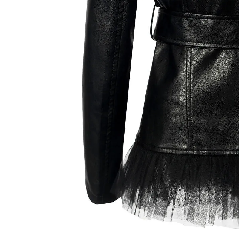 Black Leather Splice Moto Jacket