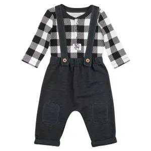 Boys Moose Checkered Print Overall Set