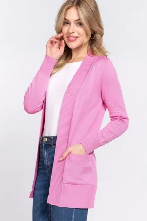 Bublegum Ribbed Trim Open Front Cardigan (Online Exclusive)