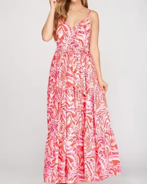 Cami Printed Woven Tiered Maxi Dress In Red | Red