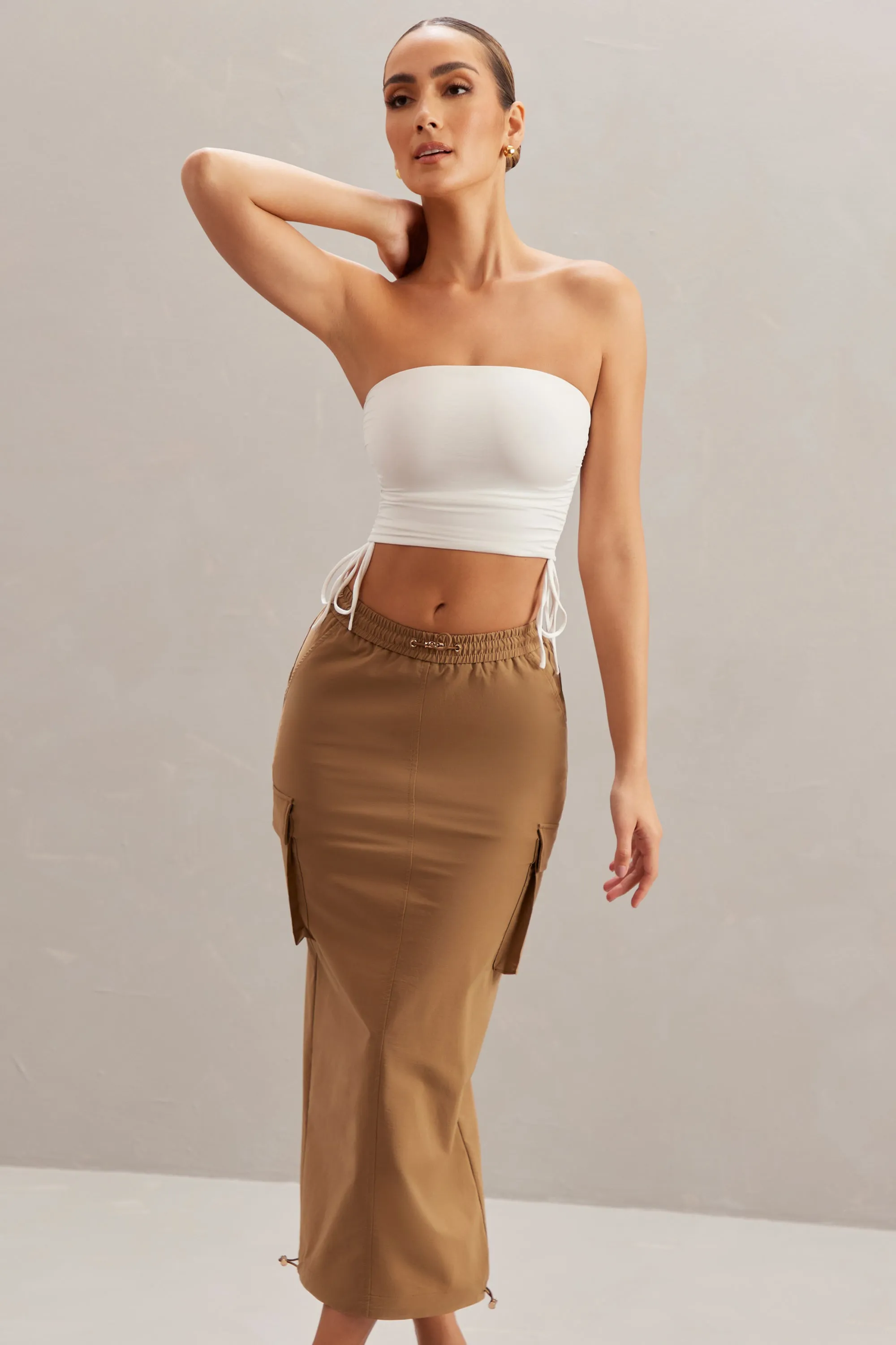 Cargo Maxi Skirt in Tan