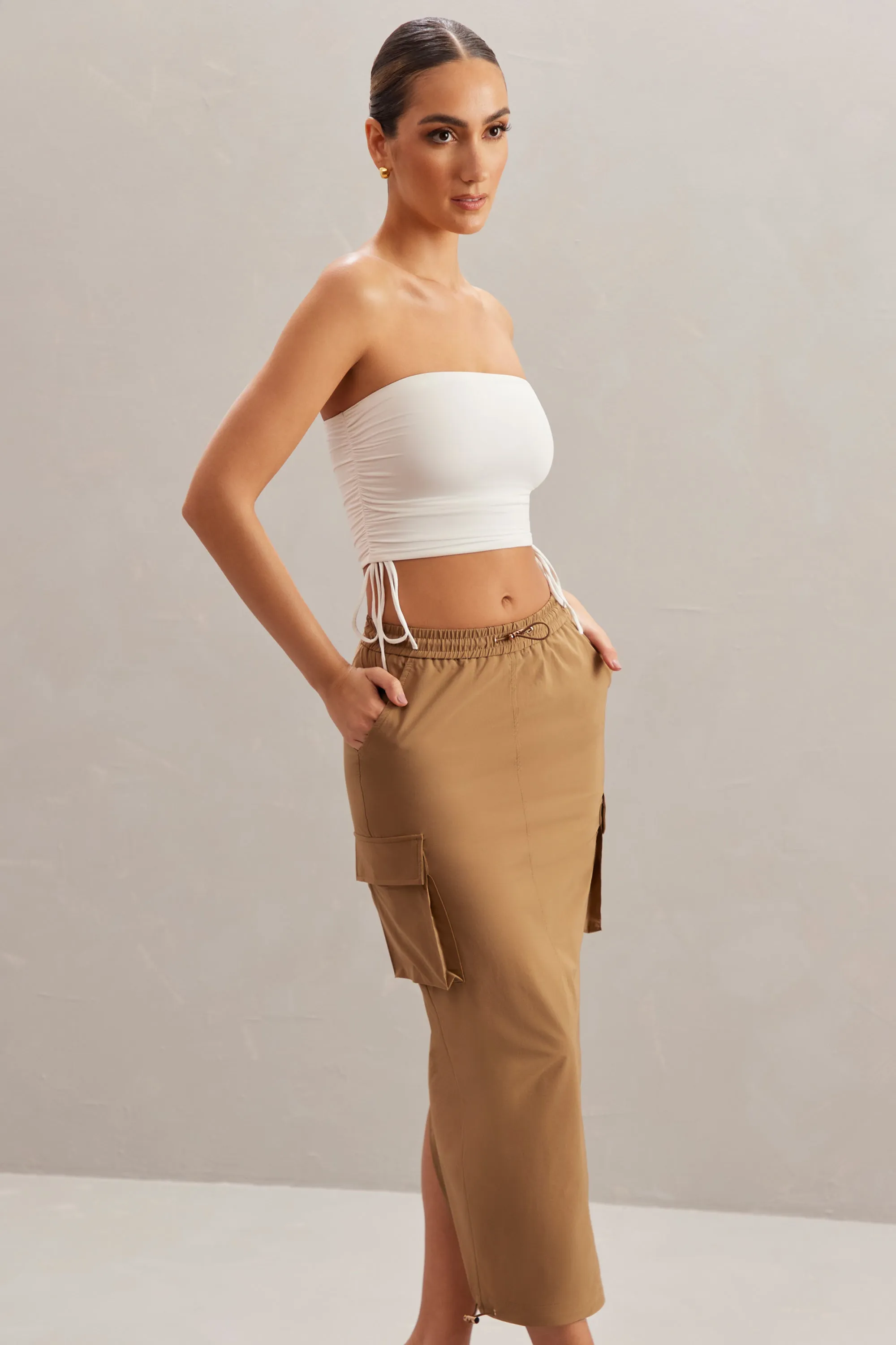 Cargo Maxi Skirt in Tan