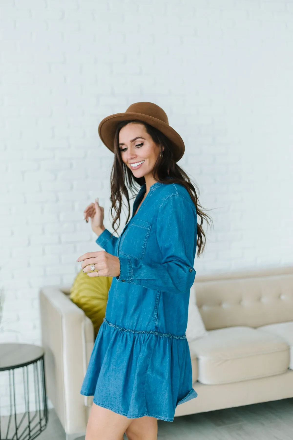 Chambray Ruffle Hem Dress