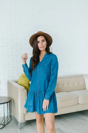 Chambray Ruffle Hem Dress