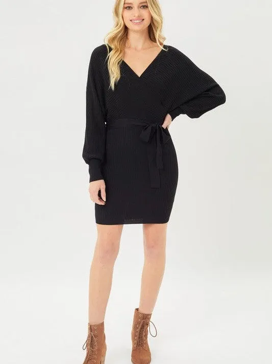 Confidence is Key Off The Shoulder Rib Knit Wrap Dress