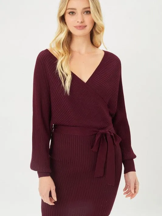 Confidence is Key Off The Shoulder Rib Knit Wrap Dress