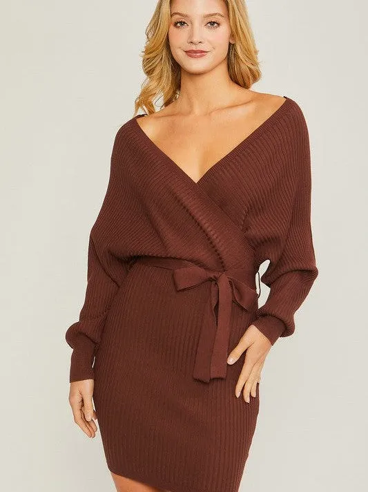 Confidence is Key Off The Shoulder Rib Knit Wrap Dress