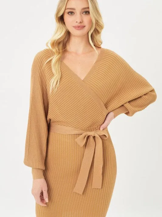 Confidence is Key Off The Shoulder Rib Knit Wrap Dress