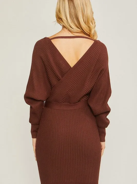 Confidence is Key Off The Shoulder Rib Knit Wrap Dress