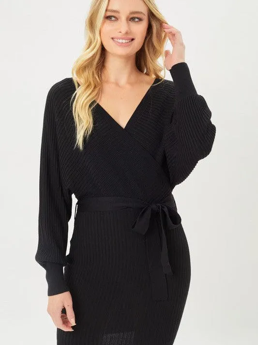 Confidence is Key Off The Shoulder Rib Knit Wrap Dress