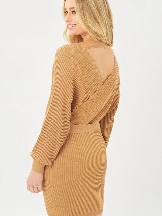 Confidence is Key Off The Shoulder Rib Knit Wrap Dress