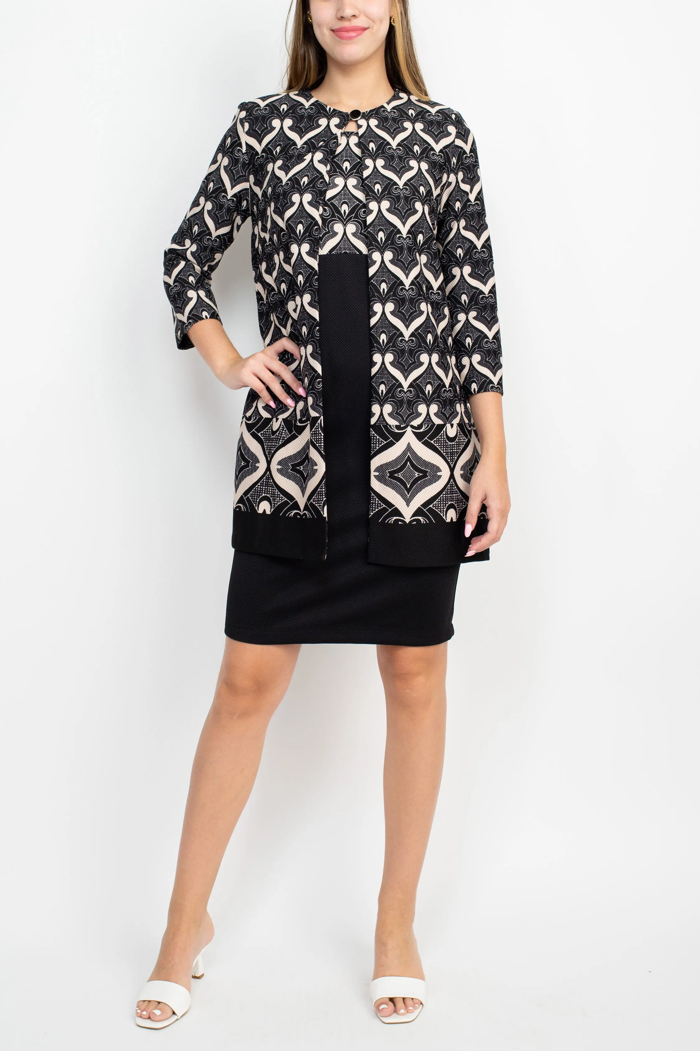 Danny & Nicole Scoop Neck Sleeveless Zipper Back Multi Pt Knit Dress with Matching Jacket