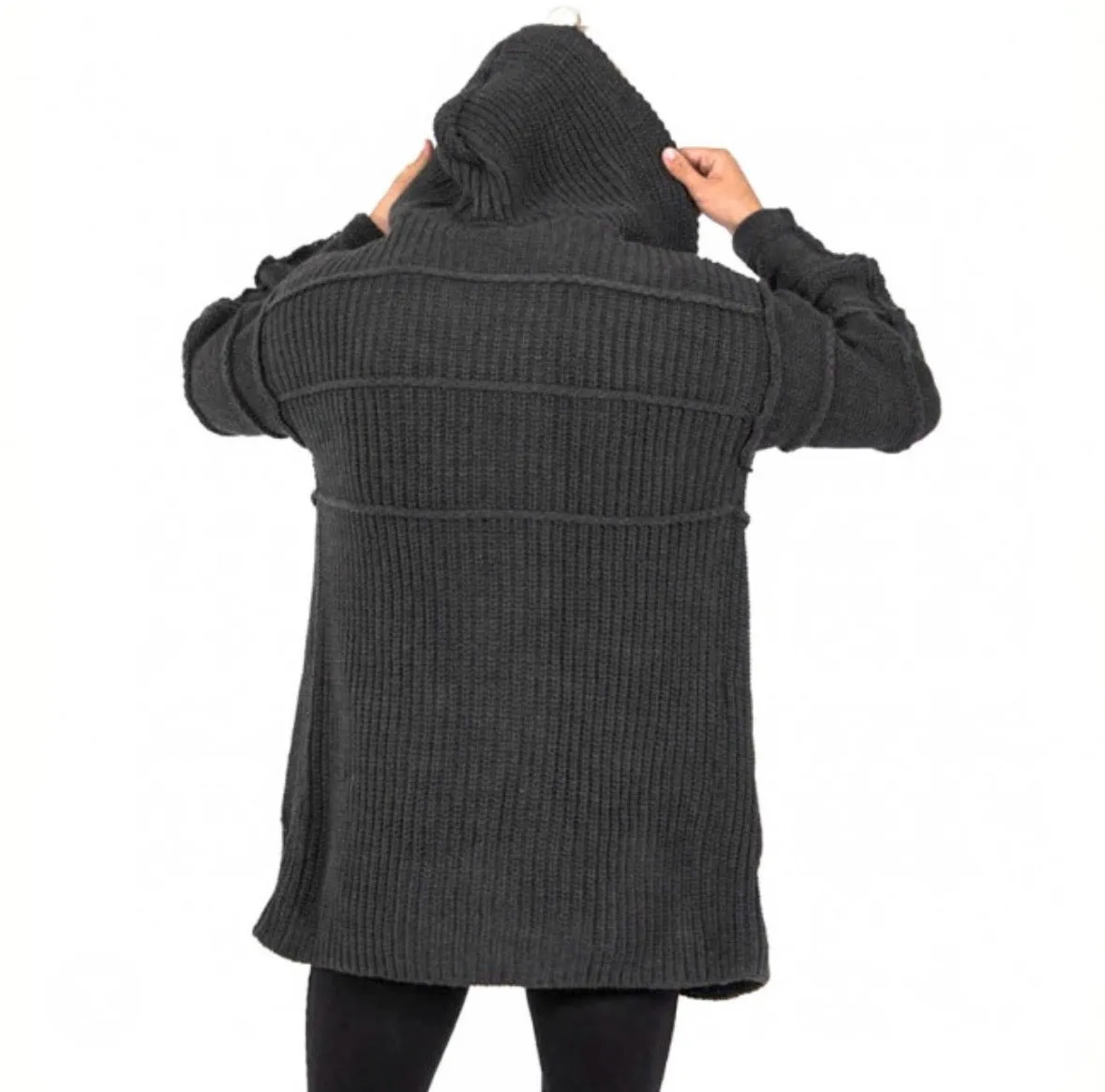 [Dimo] Charcoal Grey Fashion Sweater Cardigan with Hood