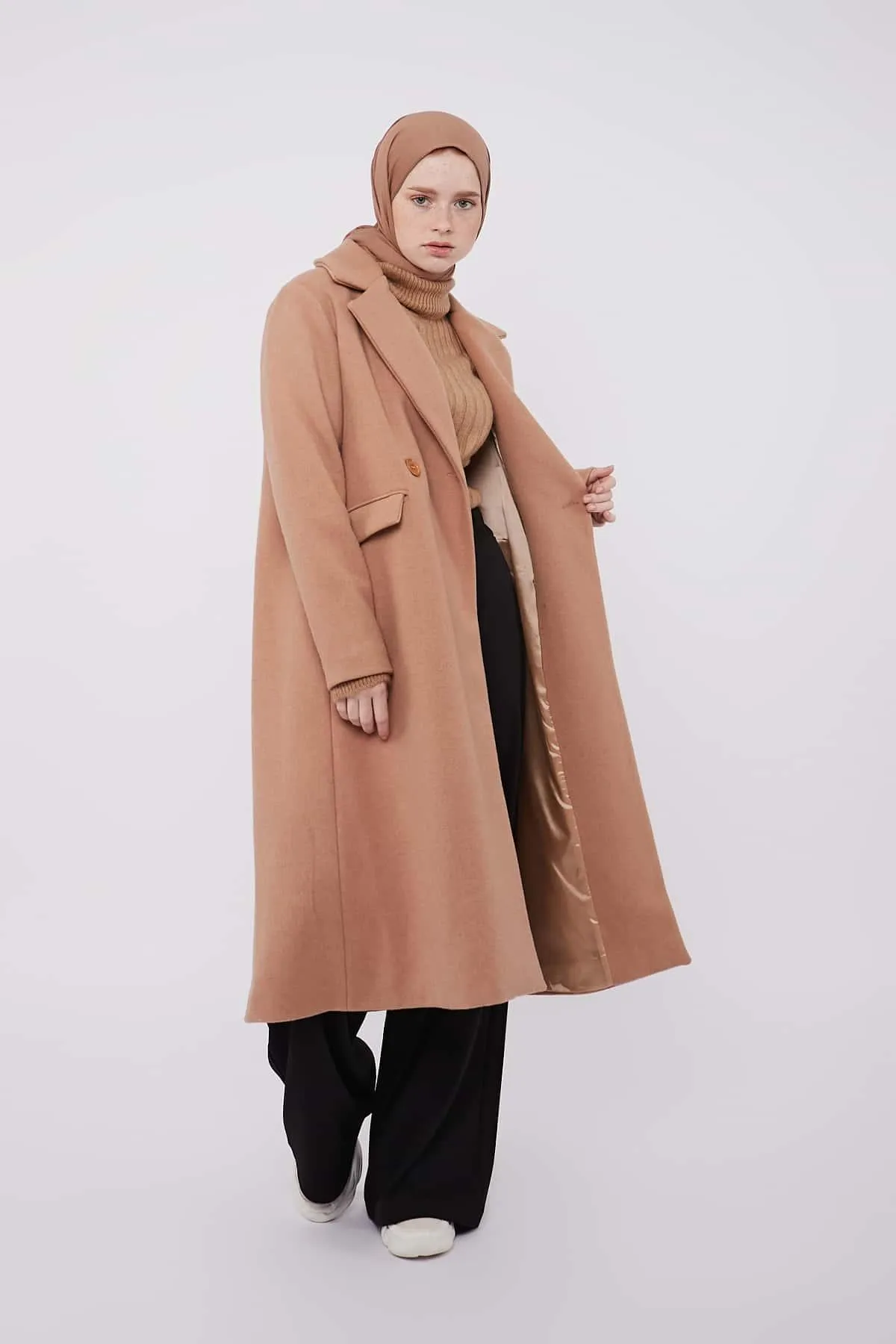 Double-Breasted Boyfriend Coat - French Beige