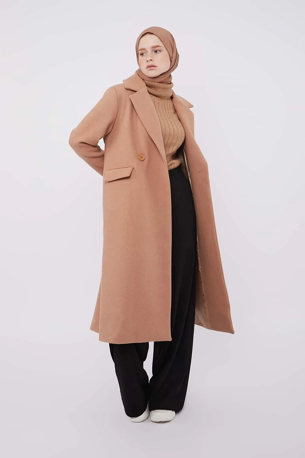 Double-Breasted Boyfriend Coat - French Beige