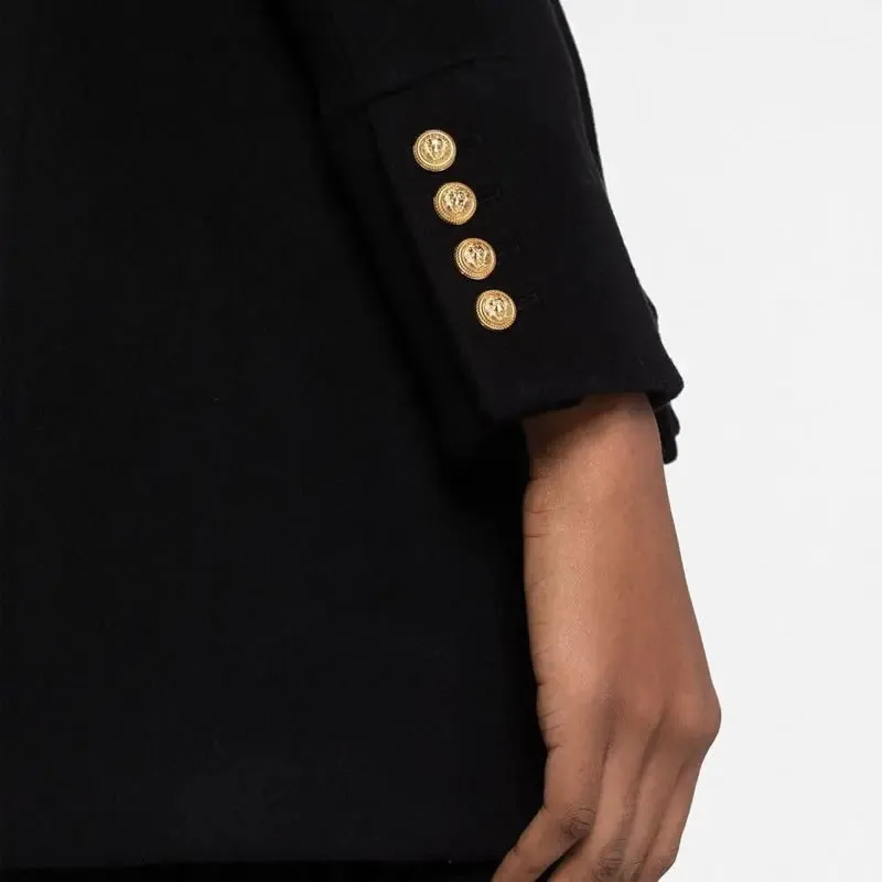 Double Breasted Long Sleeve Gold Buttons Wool Winter Coat