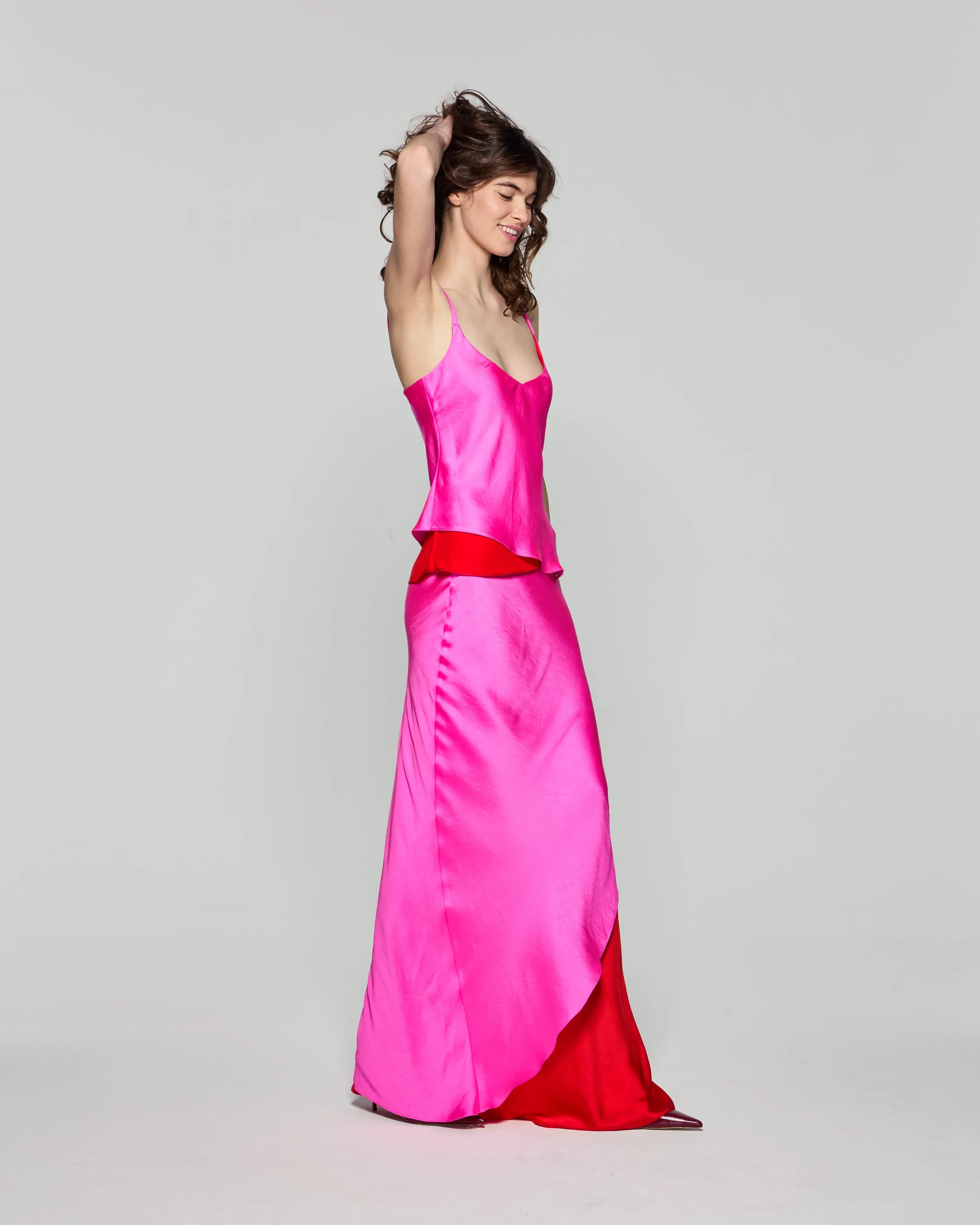 Double Layer Maxi Skirt - Bright Pink/Red