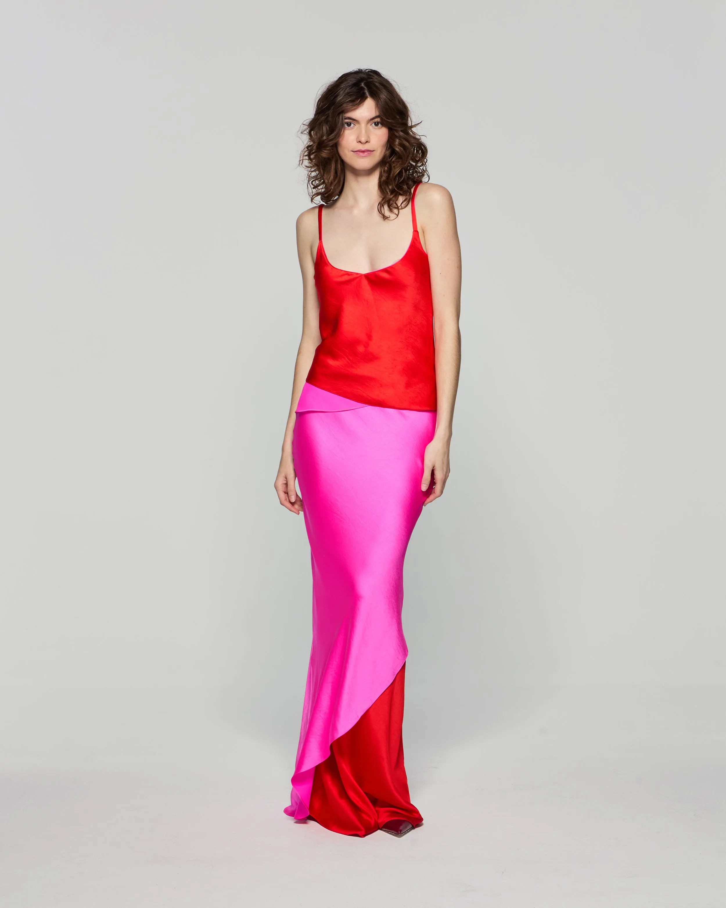 Double Layer Maxi Skirt - Bright Pink/Red