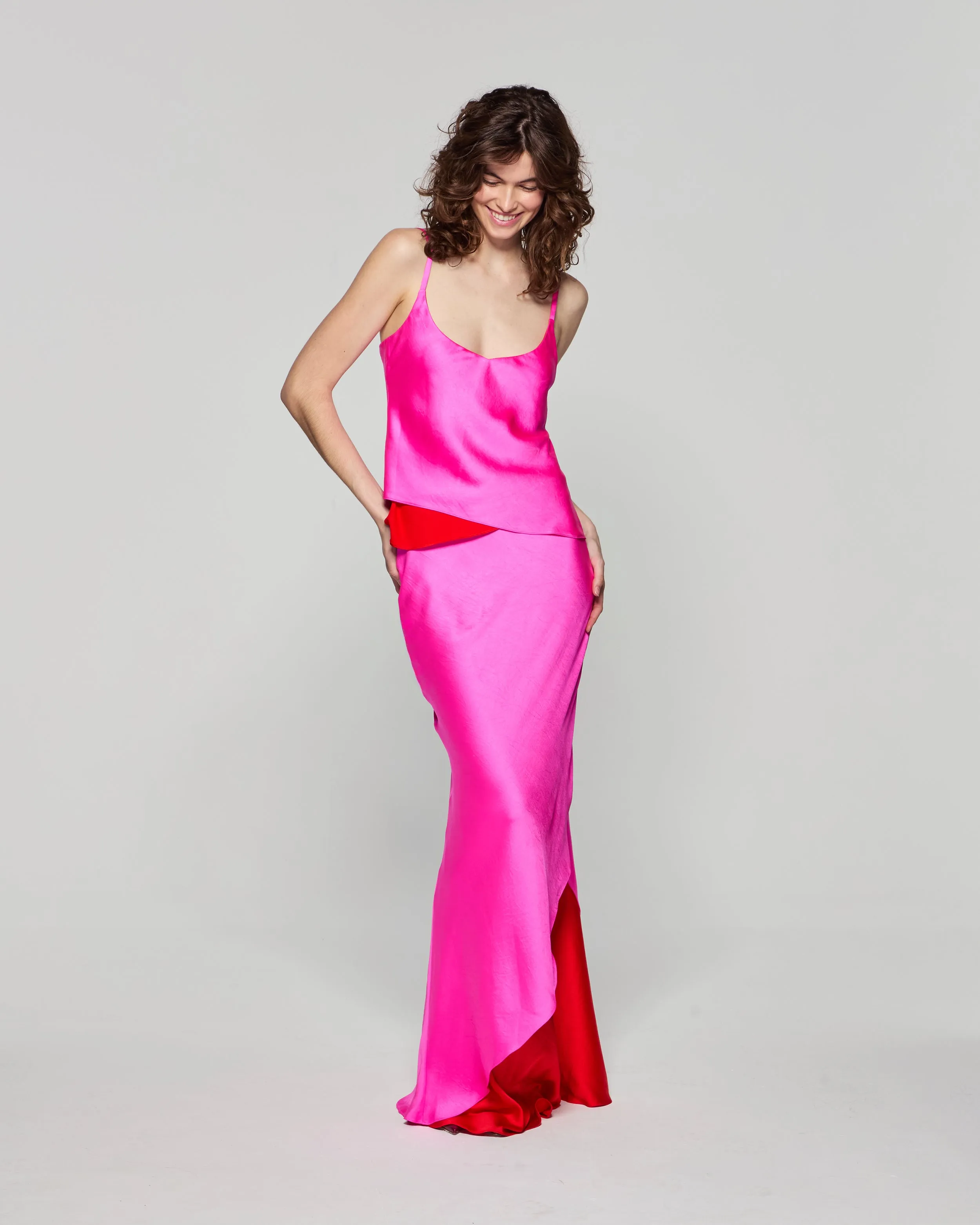 Double Layer Maxi Skirt - Bright Pink/Red