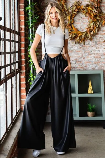 Drawstring Back Spaghetti Strap Wide Leg Overall