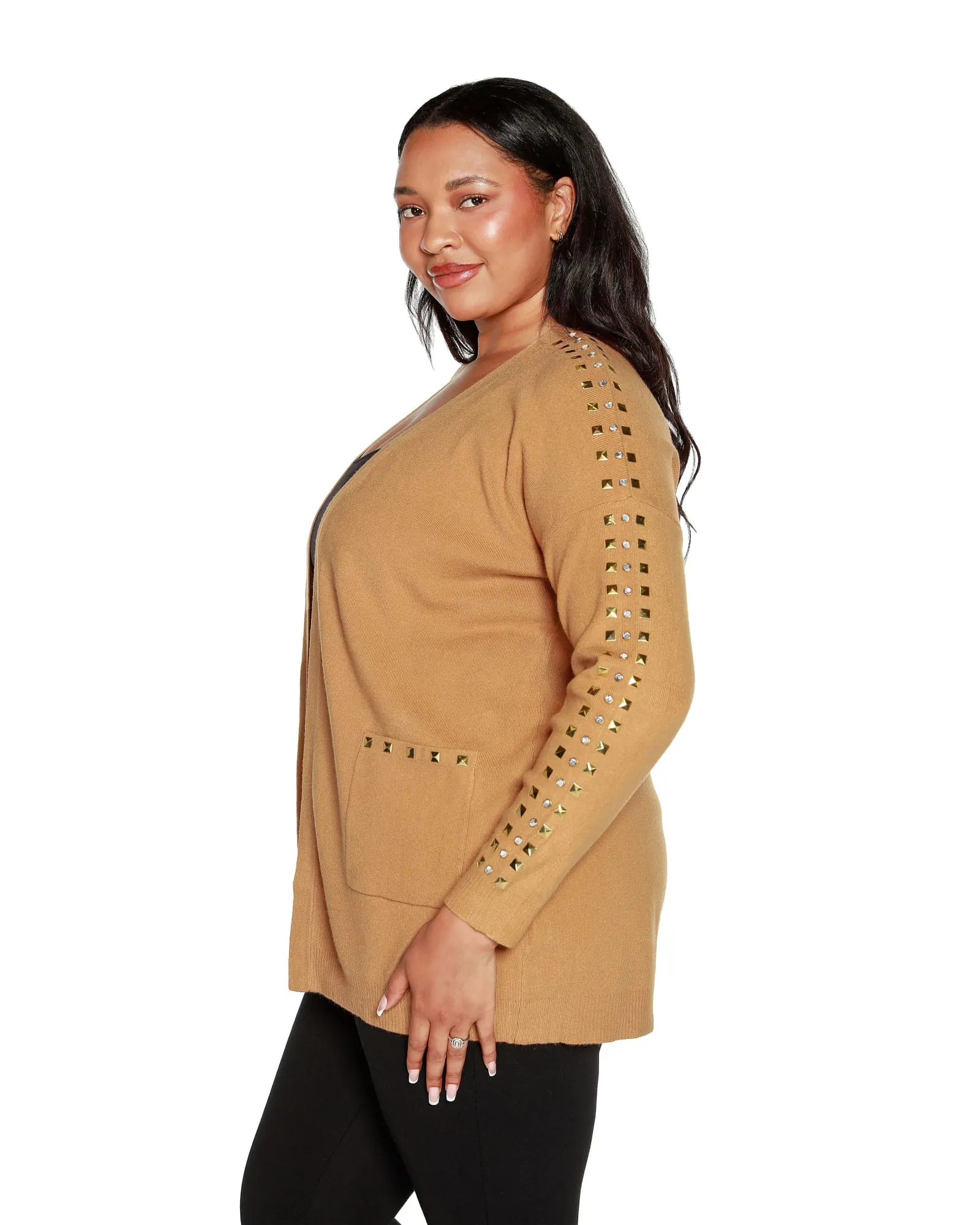 Embellished Open-Front Cardigan | Almond