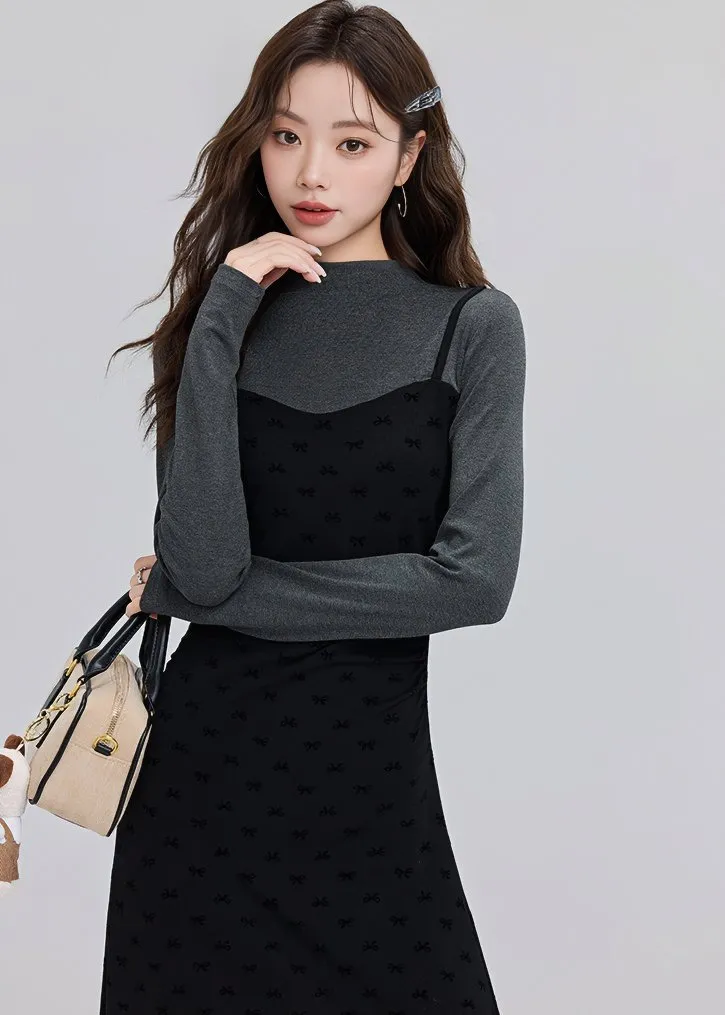 FAUX TWO PIECE KNIT DRESS