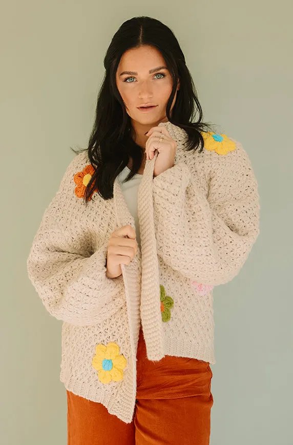 Floral Daisy Wish Oatmeal Cardigan - FINAL SALE - Final Few