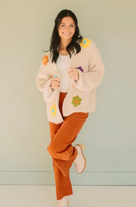 Floral Daisy Wish Oatmeal Cardigan - FINAL SALE - Final Few