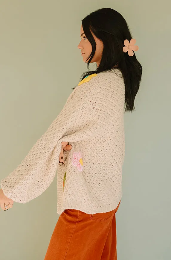 Floral Daisy Wish Oatmeal Cardigan - FINAL SALE - Final Few