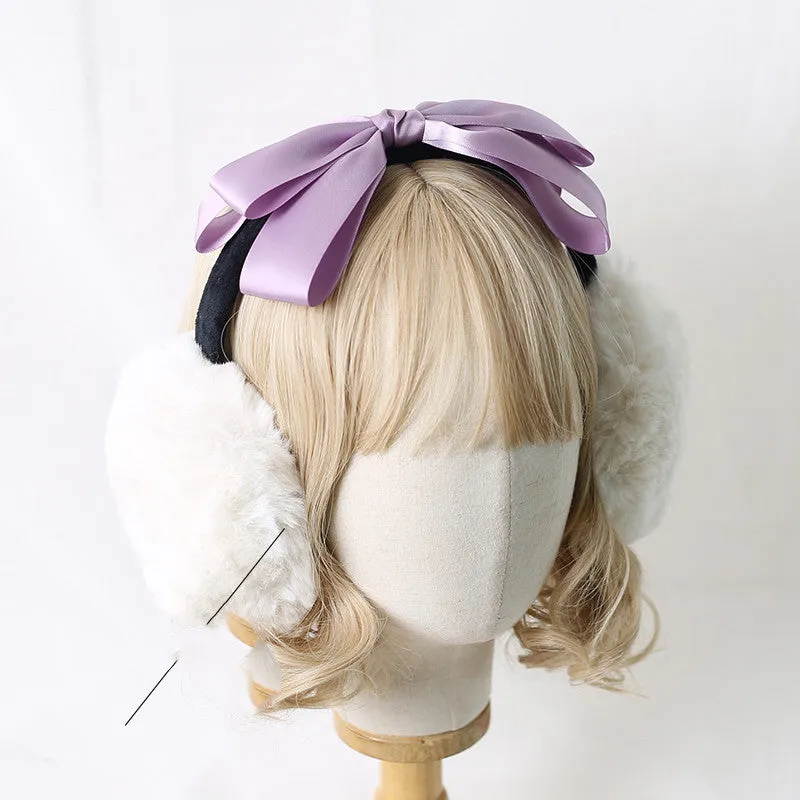 Fluffy Earmuffs with Black Ribbon Accent