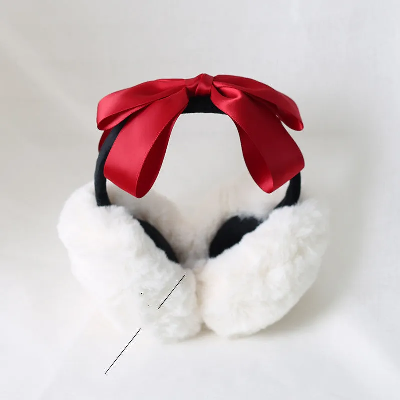 Fluffy Earmuffs with Black Ribbon Accent