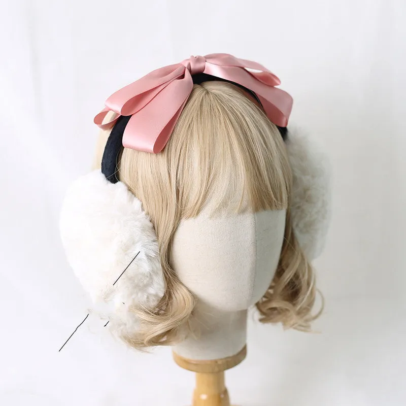 Fluffy Earmuffs with Black Ribbon Accent