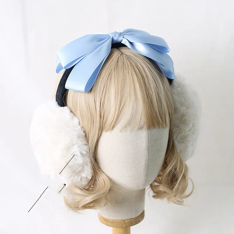 Fluffy Earmuffs with Black Ribbon Accent