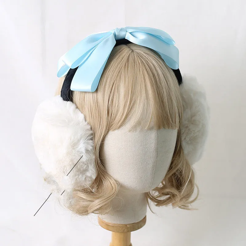 Fluffy Earmuffs with Black Ribbon Accent