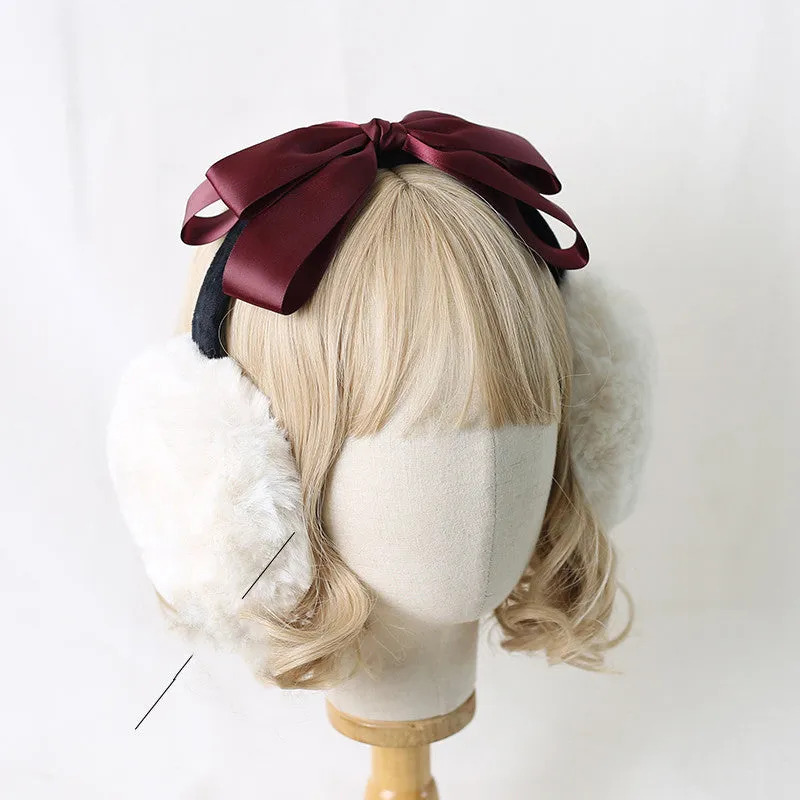 Fluffy Earmuffs with Black Ribbon Accent