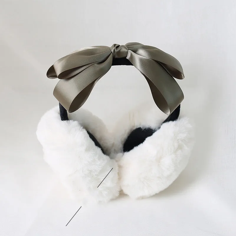 Fluffy Earmuffs with Black Ribbon Accent