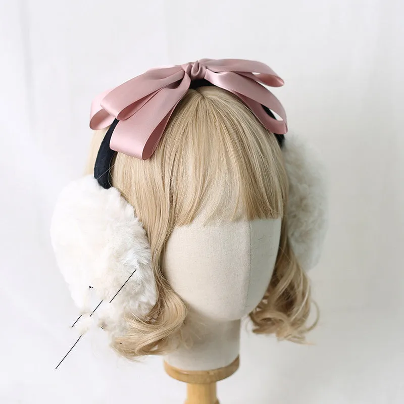 Fluffy Earmuffs with Black Ribbon Accent