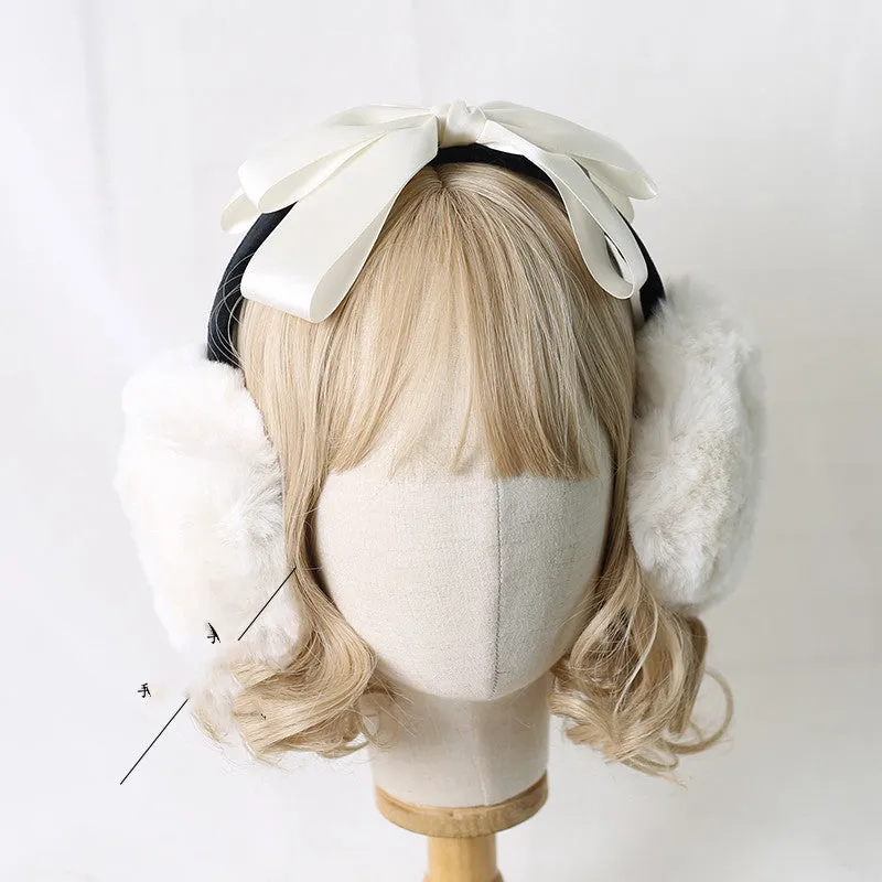 Fluffy Earmuffs with Black Ribbon Accent