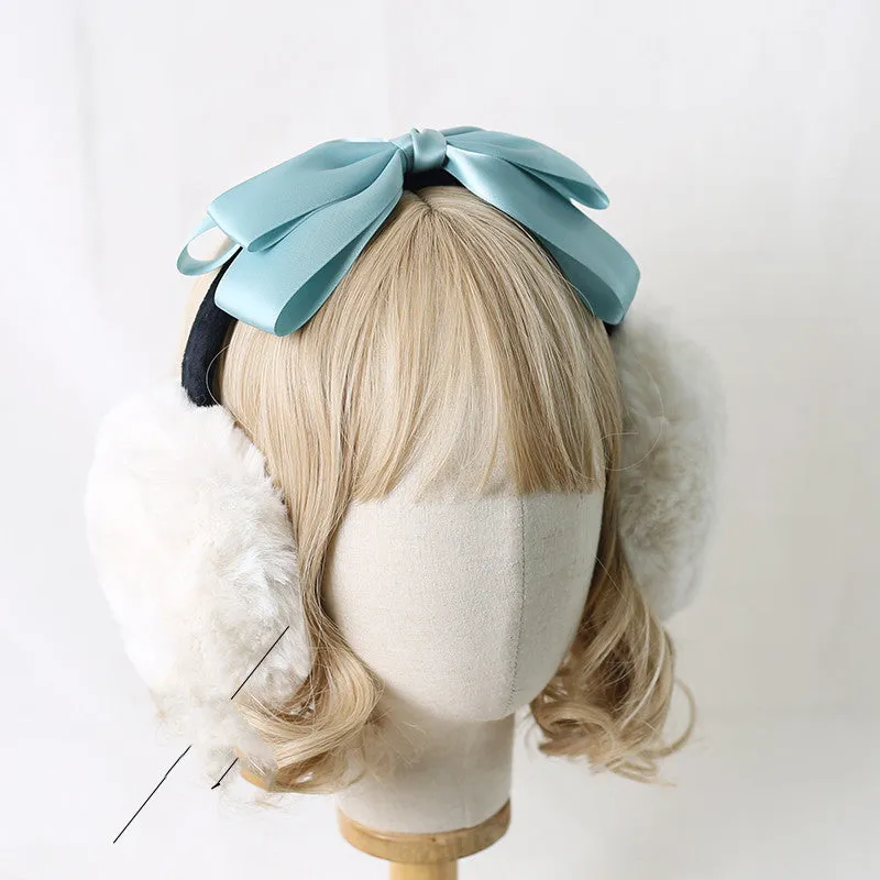 Fluffy Earmuffs with Black Ribbon Accent