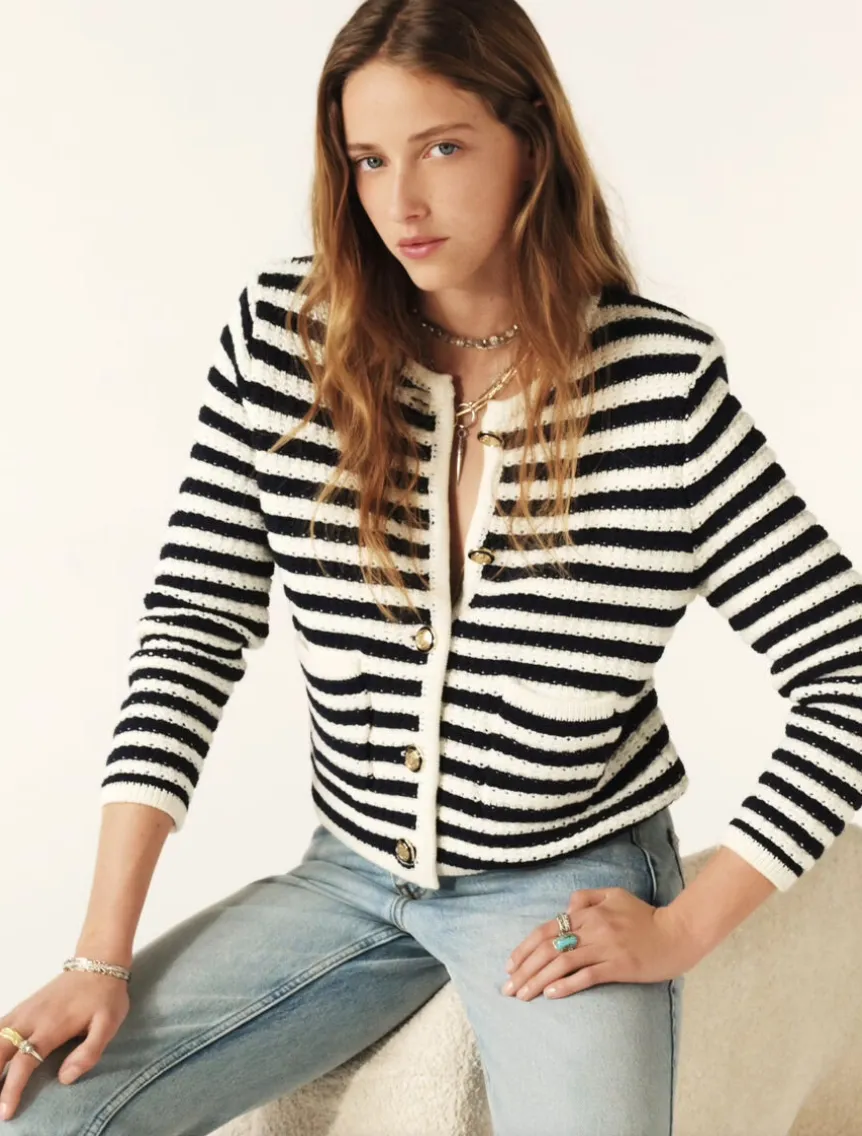 Gaspard Cardigan Ecru Marine Stripe