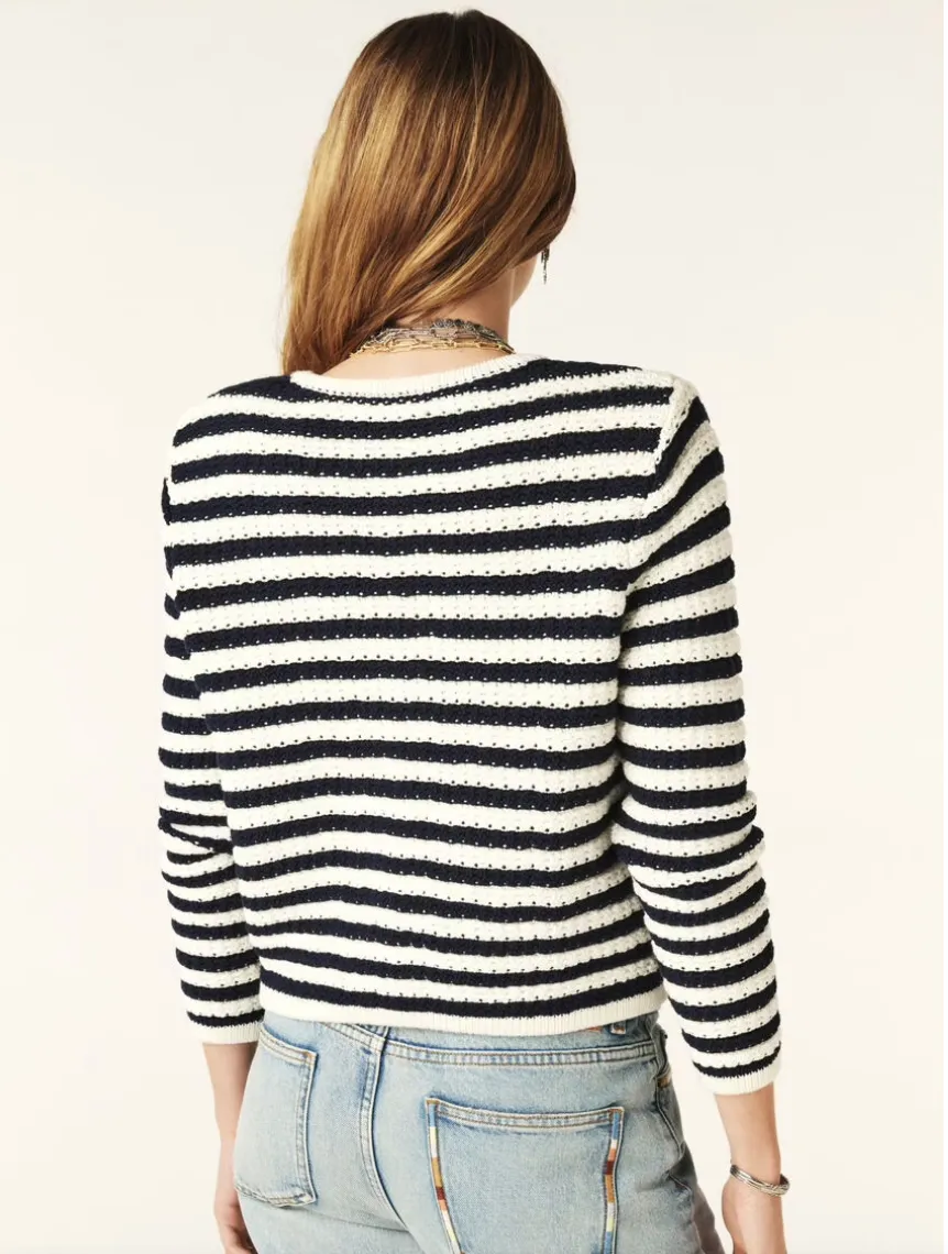 Gaspard Cardigan Ecru Marine Stripe